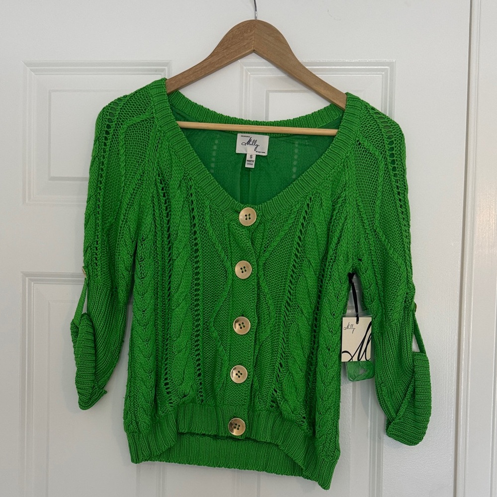 Milly Green Button-Up Cardigan